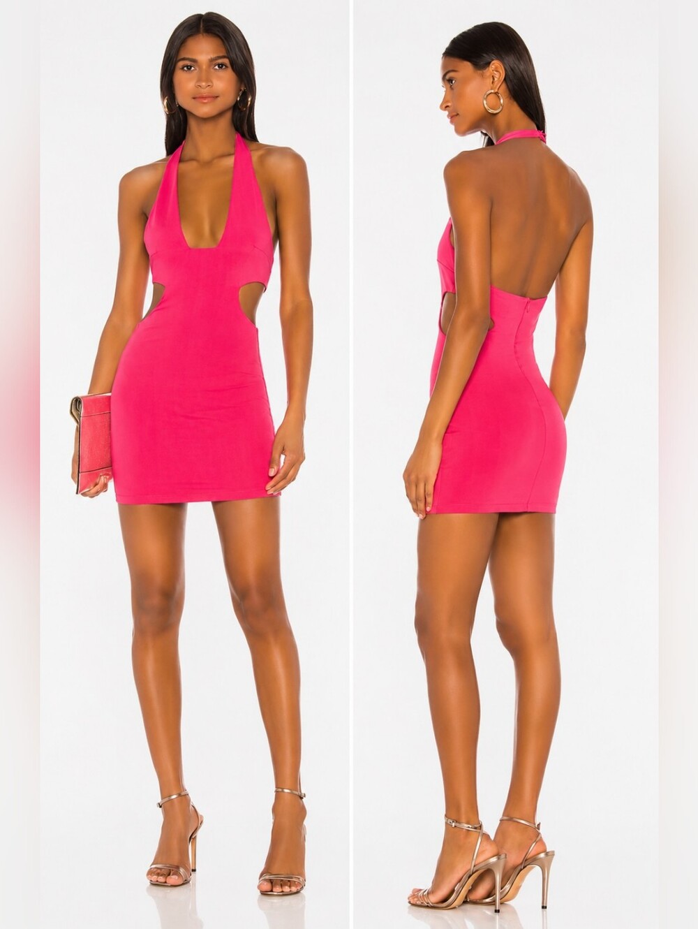 Superdown Brie Halter Cutout Mini Dress Hot Pink Size Small NWT